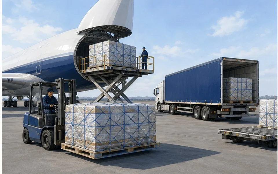 Équipes déchargeant des kits d’abri après une catastrophe
