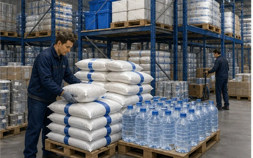 Stocks alimentaires prêts à être distribués